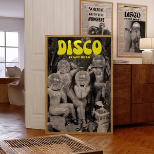 Cartel de fiesta, arte de los años 70, arte de pared negra, impresión de bola de discoteca, cartel psicodélico, cartel vintage, arte psicodélico, cartel retro, arte trippy