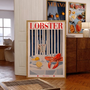 Lobster Poster, 70s Poster, Food Print, Red Wall Art, Kitchen Wall Art, Summer House Poster, Psychedelic Art, Trendy Retro Print, Trippy Art