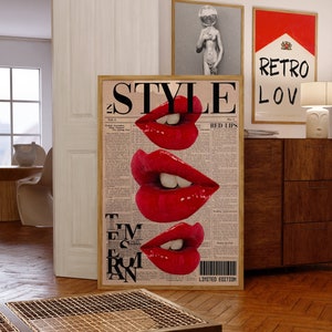 Pôster da revista Vogue, impressão de parede dos anos 70, arte de parede vermelha, pôster de jornal, pôster de casa de verão, arte psicodélica, impressão retrô, arte de parede alucinante