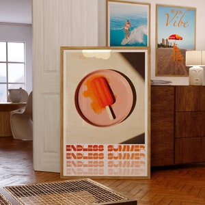Cartel de helado, cartel de verano, cartel de los años 70, arte de pared naranja, arte de pared de moda, cartel vintage, arte psicodélico, impresión retro, cartel trippy
