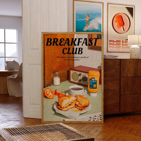 Breakfast Club Poster, 70s Wall Print, Orange Wall Art, Kitchen Poster, Summer House Poster, Psychedelic Wall Art, Retro Print, Trippy Art