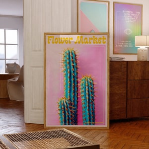 Cactus Poster, Retro Wall Art, 70s Psychedelic Print, Funky Wall Decor, Cactus Wall Art, Aesthetic Print, Trendy Wall Art, Vintage Decor