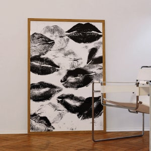 Cartel de beso, cartel de los años 70, arte de pared negro, arte de pared de moda, impresión hippie, cartel vintage, decoración de habitación psicodélica, impresión retro, arte de pared trippy