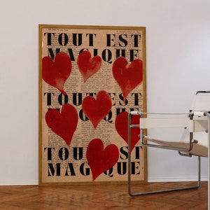 Love Poster, Retro Print, 70er Jahre Poster, Rote Wandkunst, Psychedelisches Poster, Ästhetischer Druck, Soulmate Poster, Brief Poster, Französisches Zitat Print