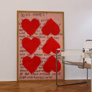 Love Poster, Retro Print, 70er Jahre Poster, Rote Wand, Psychedelische Wandkunst, Ästhetischer Druck, Soulmate Poster, Liebesbrief Poster, Trendiger Druck