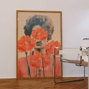 Orange Floral Woman Art Print: Kitsch Psychedelic Poster
