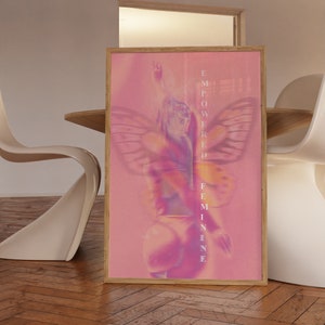 Dégradé granuleux, Affiche des années 70, Affiche Aura, Décor psychédélique, Décor esthétique, Art féminin rétro, Imprimé femme habilitée, Décor de chambre rose