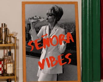Vintage Fashion Poster, Senora Vibes Wall Art, Black White Woman Print, Retro Editorial Decor