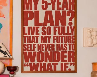5 Year Plan Poster, Motivational Quote Print, Bold Red Typography, Retro Inspirational Office Decor