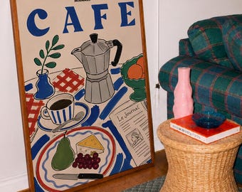 French Cafe Breakfast Poster, Coffee Kitchen Wall Art, Paris Bistro Still Life Print