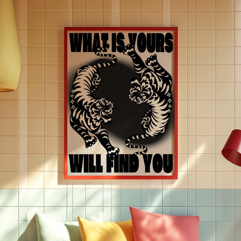 Affirmation Poster, Black Wall Art, Trendy Wall Art, Tiger Poster, Vintage Wall Decor, Psychedelic Wall Art, Y2K Apartment Poster, Aesthetic Wall Art, Dopamine Decor, Trippy Art Print, 70s Print, Retro Wall Art, Bedroom Wall Decor, Livingroom Decor