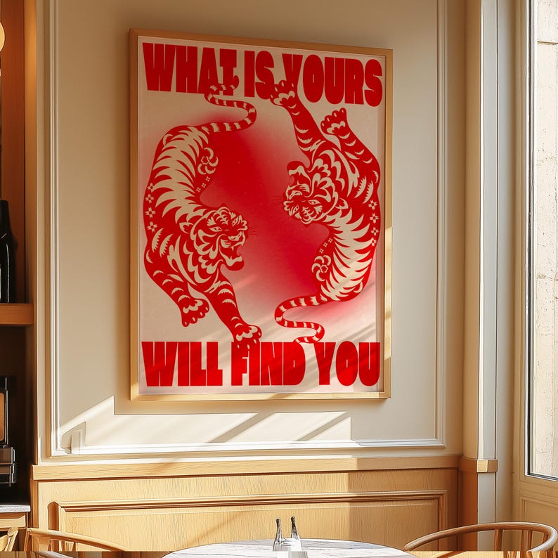 Affirmation Poster, Red Wall Art, Trendy Wall Art, Tiger Poster, Vintage Wall Art, Psychedelic Wall Art, Y2K Apartment Poster, Aesthetic Wall Art, Dopamine Decor, Trippy Art Print, 70s Art Print, Retro Wall Art, Bedroom Wall Decor, Preppy Poster
