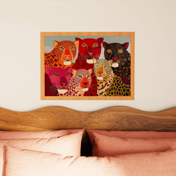 Colorful Leopard Poster: Maximalist Wall Art, Eclectic Modern Folk Decor