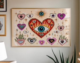 Sacred Heart Eye Art Print: Mystical Celestial Boho Decor (Digital Download)