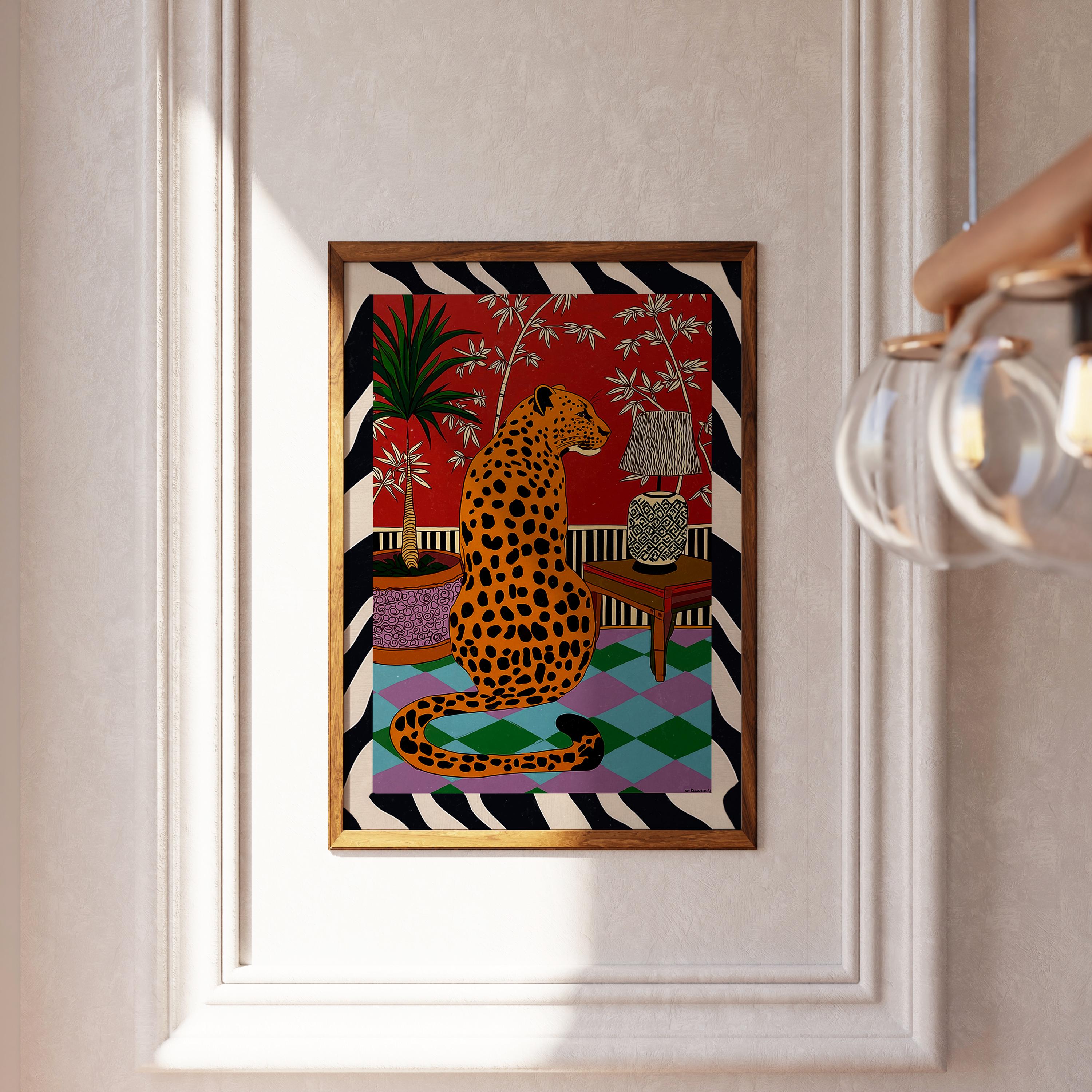 Maximalist Leopard Wall Art Print, Bold Red Eclectic Decor, Dopamine ...