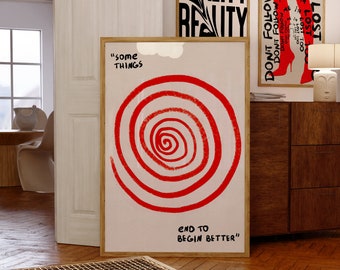 Red Swirl Art Print: 70s Retro Psychedelic Poster (Digital Download)