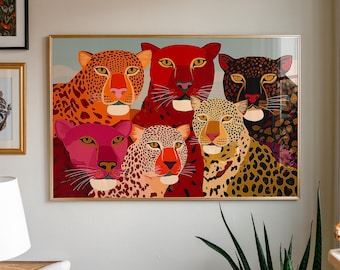 Colorful Leopard Portrait Poster: Maximalist Wild Animal Art, Bold Eclectic Wall Decor