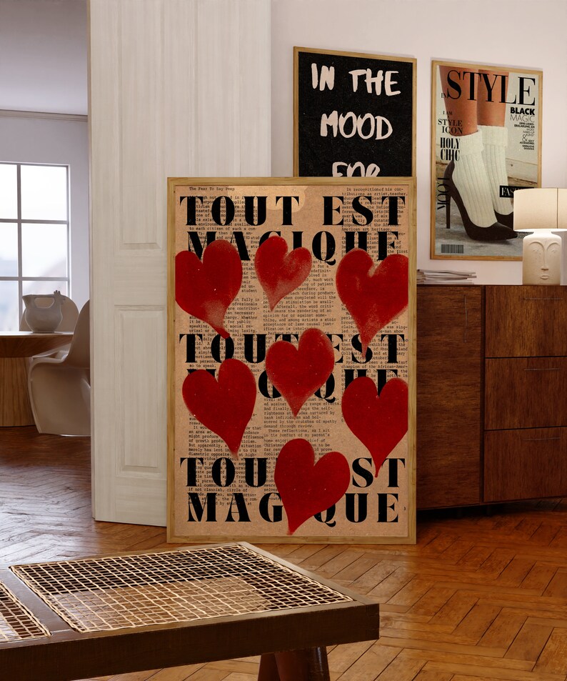 Love Poster, Retro Wall Art, 70s Print, Vintage Wall Decor, Red Wall Art, Aesthetic Print, Trendy Wall Art, Love Letter Poster, Y2k Apartment Decor, Soulmate Print, Trippy Wall Art, Aura Poster, French Quote Print, Printable Art, Psychedelic Wall Art