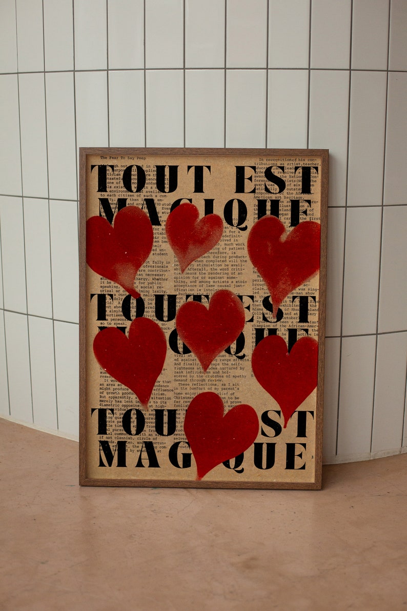 Love Poster, Retro Wall Art, 70s Print, Vintage Wall Decor, Red Wall Art, Aesthetic Print, Trendy Wall Art, Love Letter Poster, Y2k Apartment Decor, Soulmate Print, Trippy Wall Art, Aura Poster, French Quote Print, Printable Art, Psychedelic Wall Art