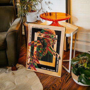 A psychedelic abstract poster featuring a fragmented statue head in vivid neon colors, layered with trippy effects. Surrounding text reads What you silence becomes your burden, what you speak becomes your power, emphasizing empowerment and bold self-expression. A striking surreal wall decor piece.Psychedelic Wall Art, Surrealist Statue Print, Motivational Quote Decor, Abstract Trippy Poster, Colorful Psychedelic Art, Unique Surreal Art, Vibrant Modern Poster, Edgy Abstract Art, Office Wall Decor