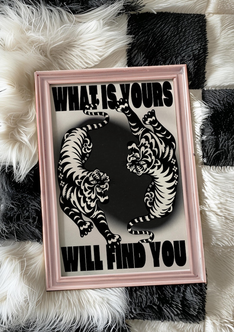 Affirmation Poster, Black Wall Art, Trendy Wall Art, Tiger Poster, Vintage Wall Decor, Psychedelic Wall Art, Y2K Apartment Poster, Aesthetic Wall Art, Dopamine Decor, Trippy Art Print, 70s Print, Retro Wall Art, Bedroom Wall Decor, Livingroom Decor