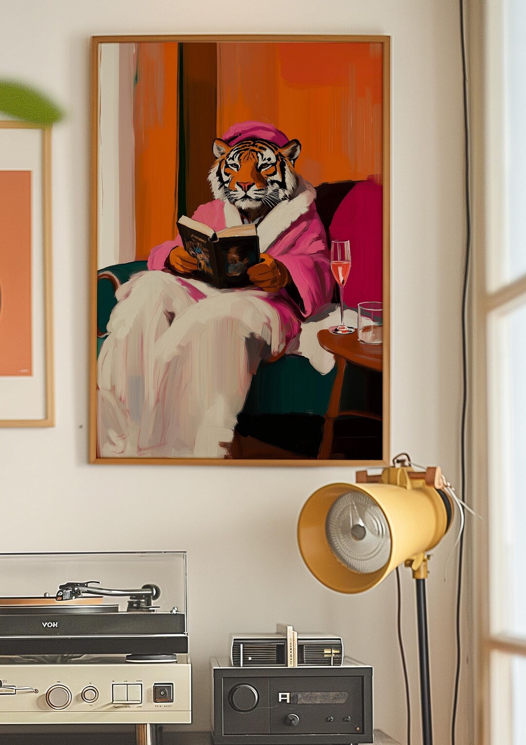 Tiger Poster, Maximalist Art, Reading Room Poster, Bedroom Wall Decor, Trendy Poster, Kitsch Aesthetic Art, Digital Download, Pink Wall Art - Etsy Japan
