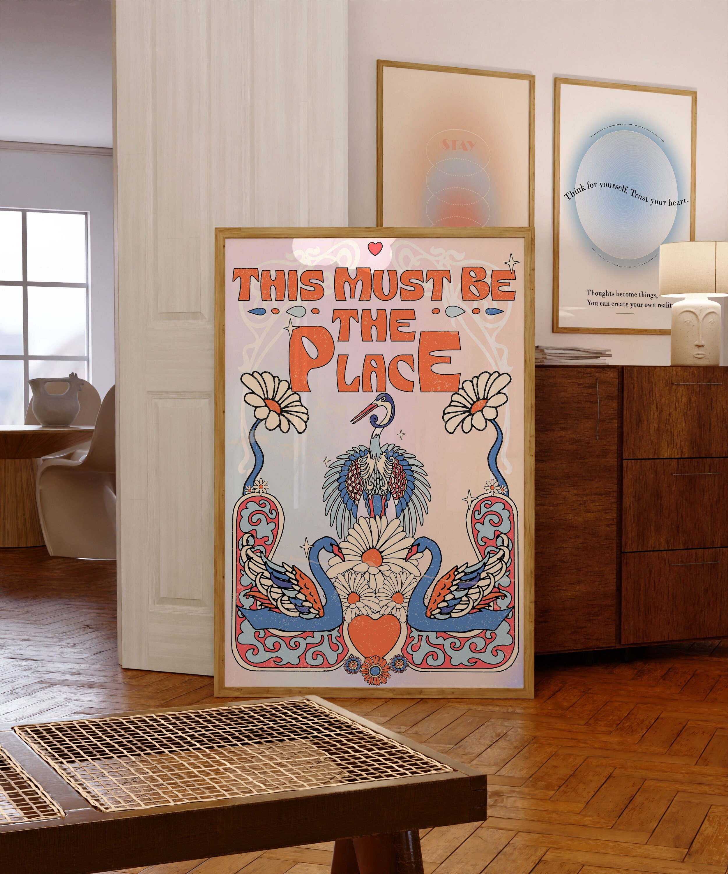 70s Floral Home Decor Print: Retro Psychedelic Wall Art (digital