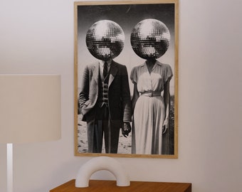 *A❤︎ページ* Party Poster, 70s Art, Black Wall Art, Disco Ball Print