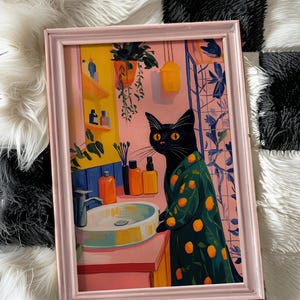 Black Cat Art, Cat Wall Art, Matisse Inspired, Colorful Animal Art, Cat Lover Gift, Whimsical Decor, Vibrant Wall Decor, Modern Art Print, Playful Home Decor, Eclectic Art, Trendy Wall Art, Bathroom Wall Decor, Dopamine Decor, Kitsch Aesthetic Art