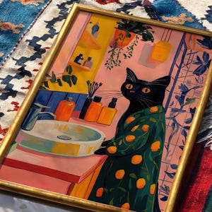 Black Cat Art, Cat Wall Art, Matisse Inspired, Colorful Animal Art, Cat Lover Gift, Whimsical Decor, Vibrant Wall Decor, Modern Art Print, Playful Home Decor, Eclectic Art, Trendy Wall Art, Bathroom Wall Decor, Dopamine Decor, Kitsch Aesthetic Art