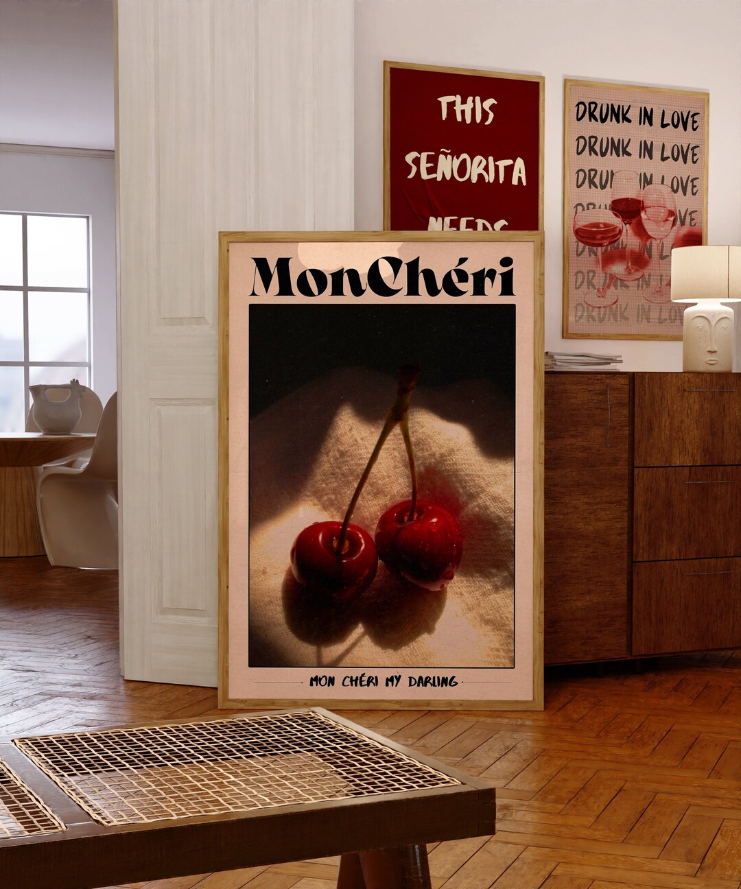 Retro Cherry Print: 70s Psychedelic Kitchen Wall Art (digital