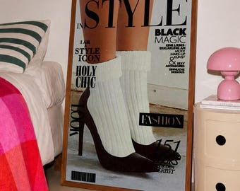 Retro Fashion Poster, 70s Style Magazine Wall Art, Black Woman Print, Fashion Bedroom Decor