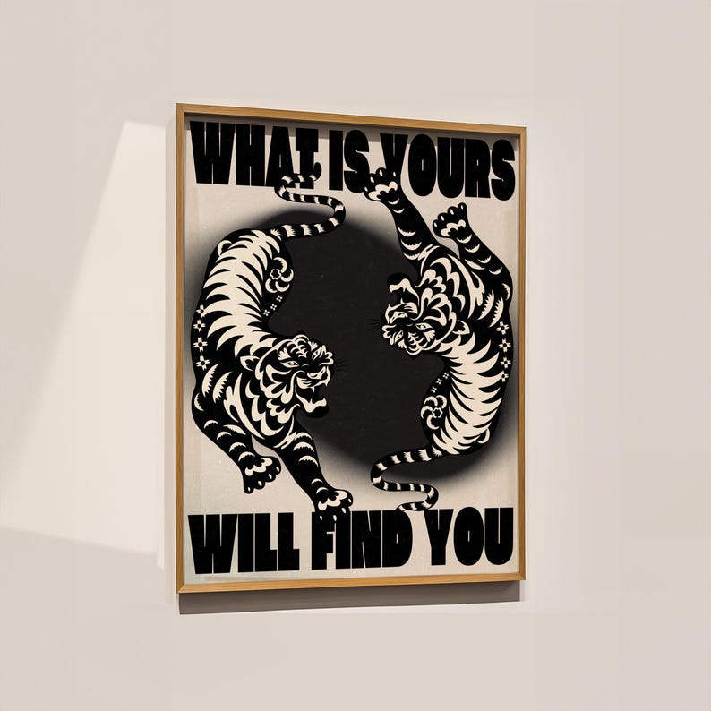 Affirmation Poster, Black Wall Art, Trendy Wall Art, Tiger Poster, Vintage Wall Decor, Psychedelic Wall Art, Y2K Apartment Poster, Aesthetic Wall Art, Dopamine Decor, Trippy Art Print, 70s Print, Retro Wall Art, Bedroom Wall Decor, Livingroom Decor