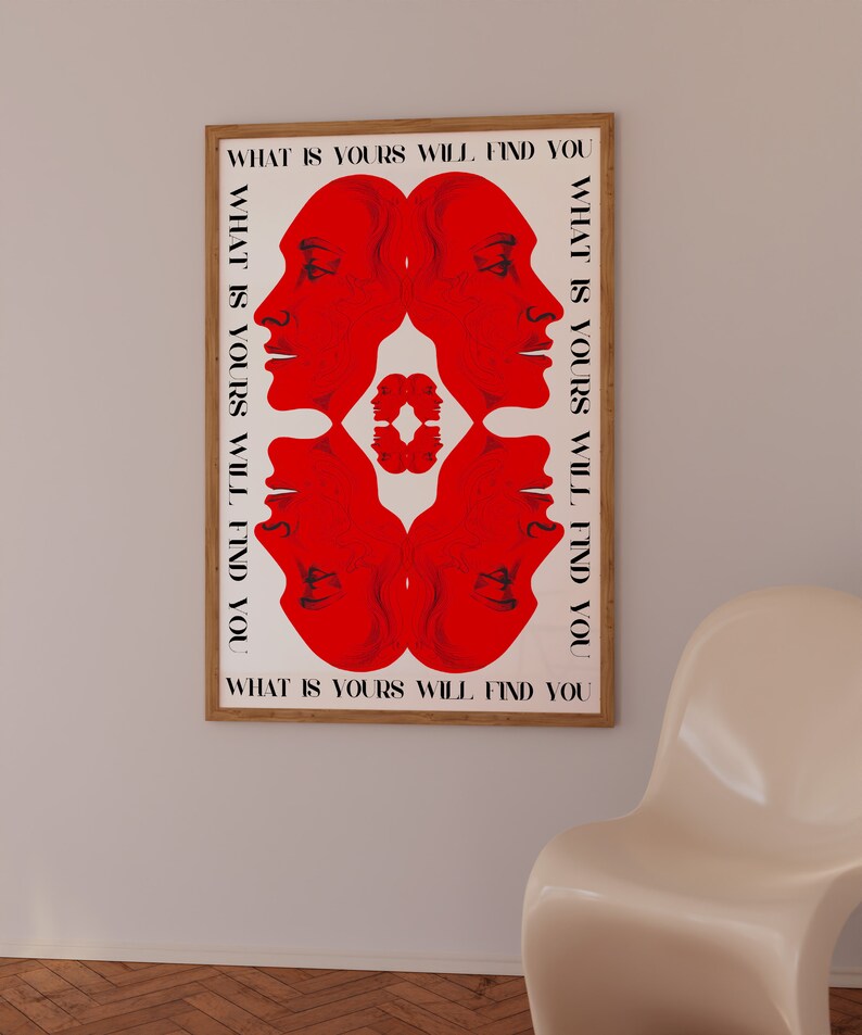Affirmation Poster, Newspaper Poster, Red Wall Art, Trendy Wall Art, Hippie Print, Vintage Poster, Psychedelic Wall Art, Y2K Apartment Poster, Preppy Wall Print, Minimalist Wall Art, Red Lips Print, Trippy Art, 70s Print, Vogue Poster, Retro Art