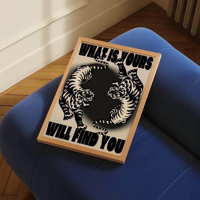 Affirmation Poster, Black Wall Art, Trendy Wall Art, Tiger Poster, Vintage Wall Decor, Psychedelic Wall Art, Y2K Apartment Poster, Aesthetic Wall Art, Dopamine Decor, Trippy Art Print, 70s Print, Retro Wall Art, Bedroom Wall Decor, Livingroom Decor