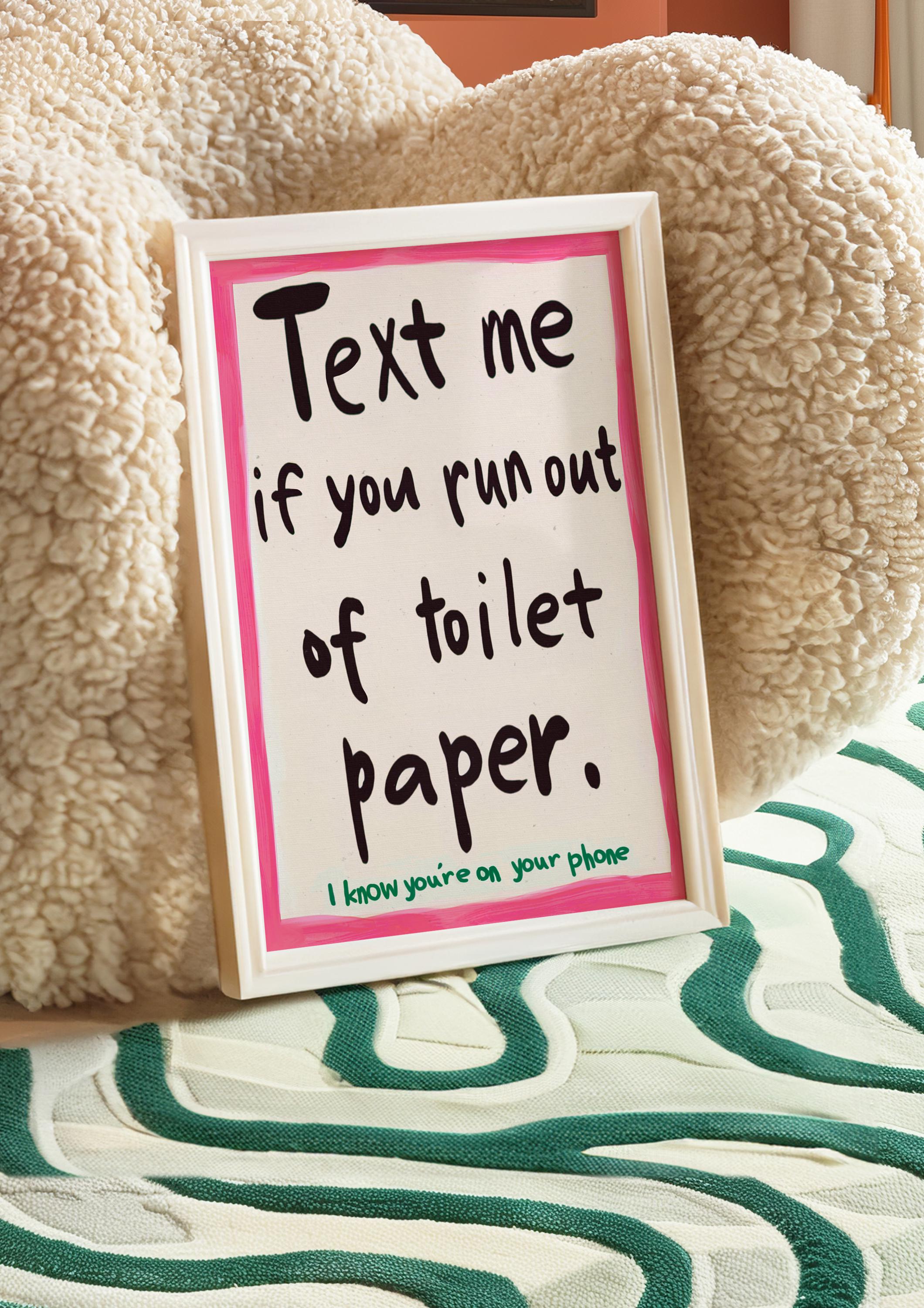 Cartello In Legno Per Bagno 'Text Me If You Run Out Of Toilet Paper', 20x25 Cm, Rustico Con Corda, Regalo Divertente