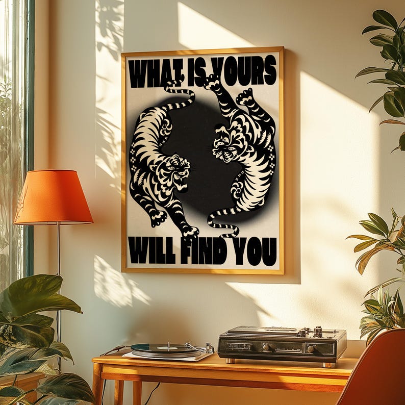 Affirmation Poster, Black Wall Art, Trendy Wall Art, Tiger Poster, Vintage Wall Decor, Psychedelic Wall Art, Y2K Apartment Poster, Aesthetic Wall Art, Dopamine Decor, Trippy Art Print, 70s Print, Retro Wall Art, Bedroom Wall Decor, Livingroom Decor