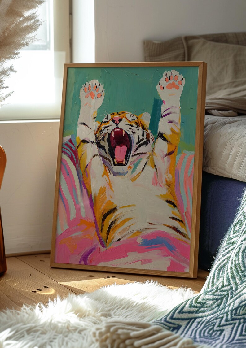 Tiger Poster, Maximalist Art, Vintage Room Poster, Bedroom Wall Decor