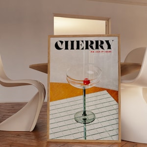 Cherry Poster, Retro Wall Art, 70s Psychedelic Print, Funky Wall Decor ...
