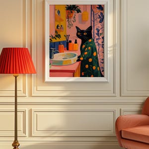Black Cat Art, Cat Wall Art, Matisse Inspired, Colorful Animal Art, Cat Lover Gift, Whimsical Decor, Vibrant Wall Decor, Modern Art Print, Playful Home Decor, Eclectic Art, Trendy Wall Art, Bathroom Wall Decor, Dopamine Decor, Kitsch Aesthetic Art