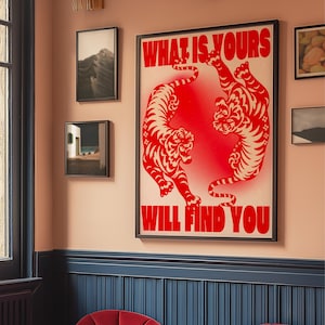 Affirmation Poster, Red Wall Art, Trendy Wall Art, Tiger Poster, Vintage Wall Art, Psychedelic Wall Art, Y2K Apartment Poster, Aesthetic Wall Art, Dopamine Decor, Trippy Art Print, 70s Art Print, Retro Wall Art, Bedroom Wall Decor, Preppy Poster