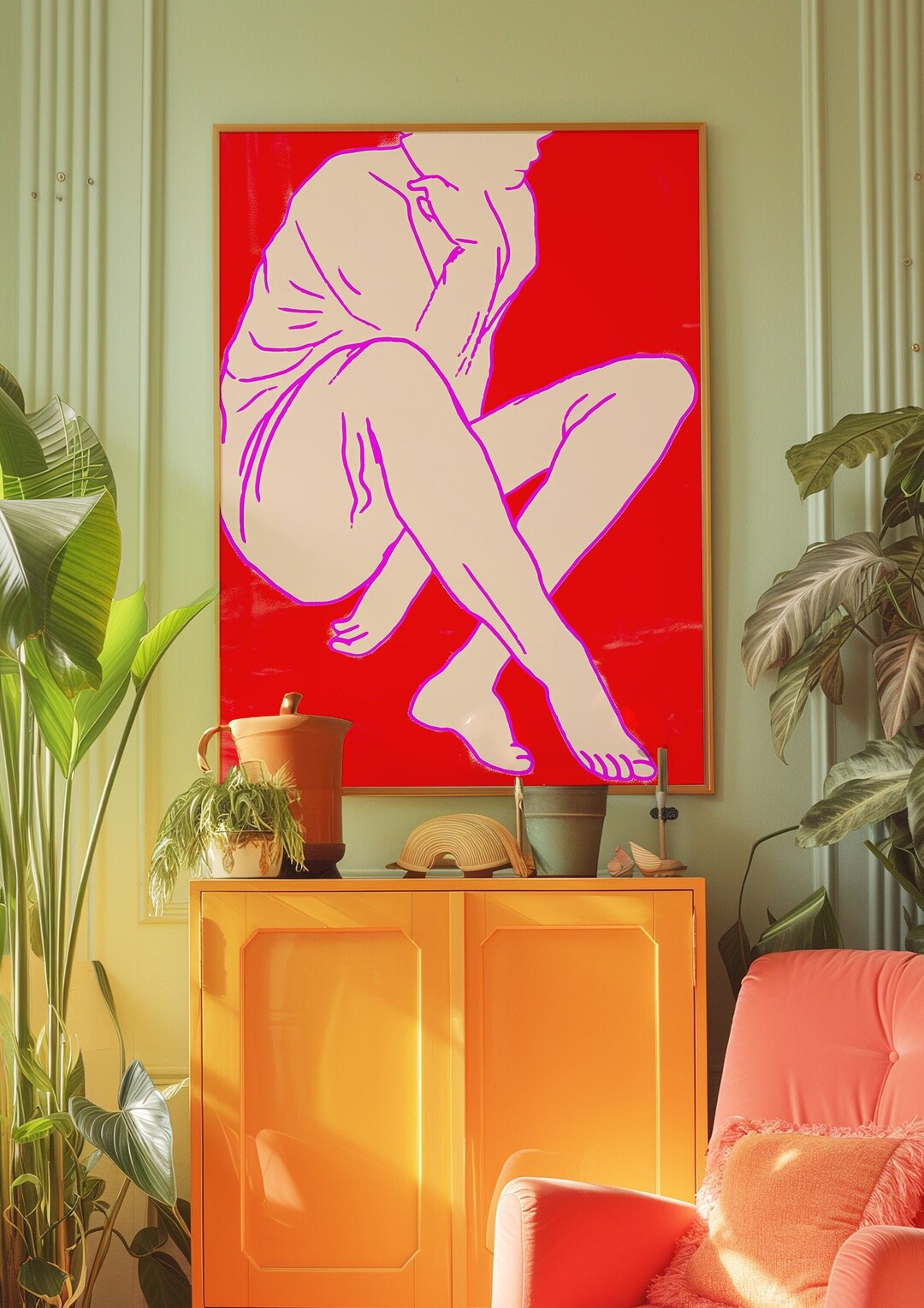 Red Body Image Red Woman Body Art Poster: Trendy Psychedelic Print (digital Download ...