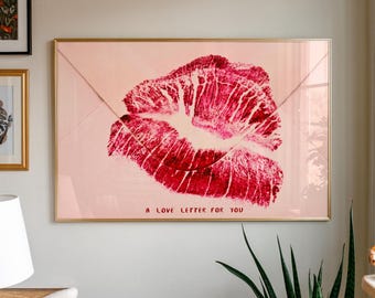Love Letter Kiss Print, Red Kitsch Wall Art (digital Print) - Etsy