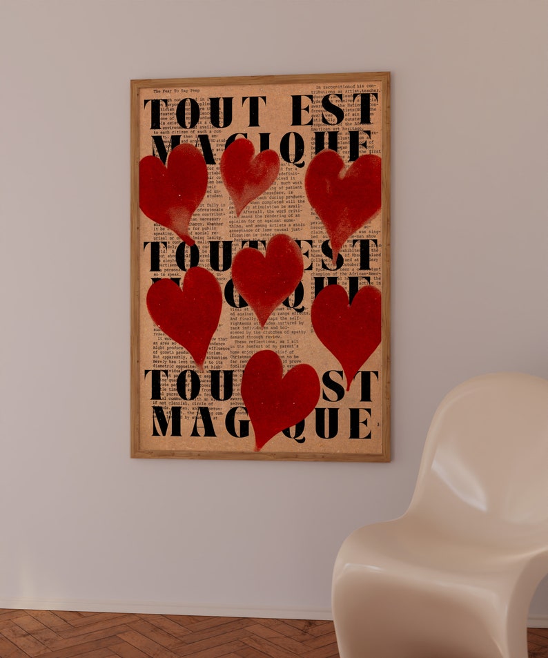 Love Poster, Retro Wall Art, 70s Print, Vintage Wall Decor, Red Wall Art, Aesthetic Print, Trendy Wall Art, Love Letter Poster, Y2k Apartment Decor, Soulmate Print, Trippy Wall Art, Aura Poster, French Quote Print, Printable Art, Psychedelic Wall Art