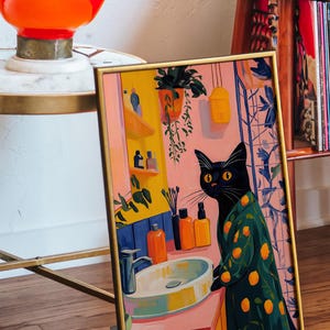 Black Cat Art, Cat Wall Art, Matisse Inspired, Colorful Animal Art, Cat Lover Gift, Whimsical Decor, Vibrant Wall Decor, Modern Art Print, Playful Home Decor, Eclectic Art, Trendy Wall Art, Bathroom Wall Decor, Dopamine Decor, Kitsch Aesthetic Art