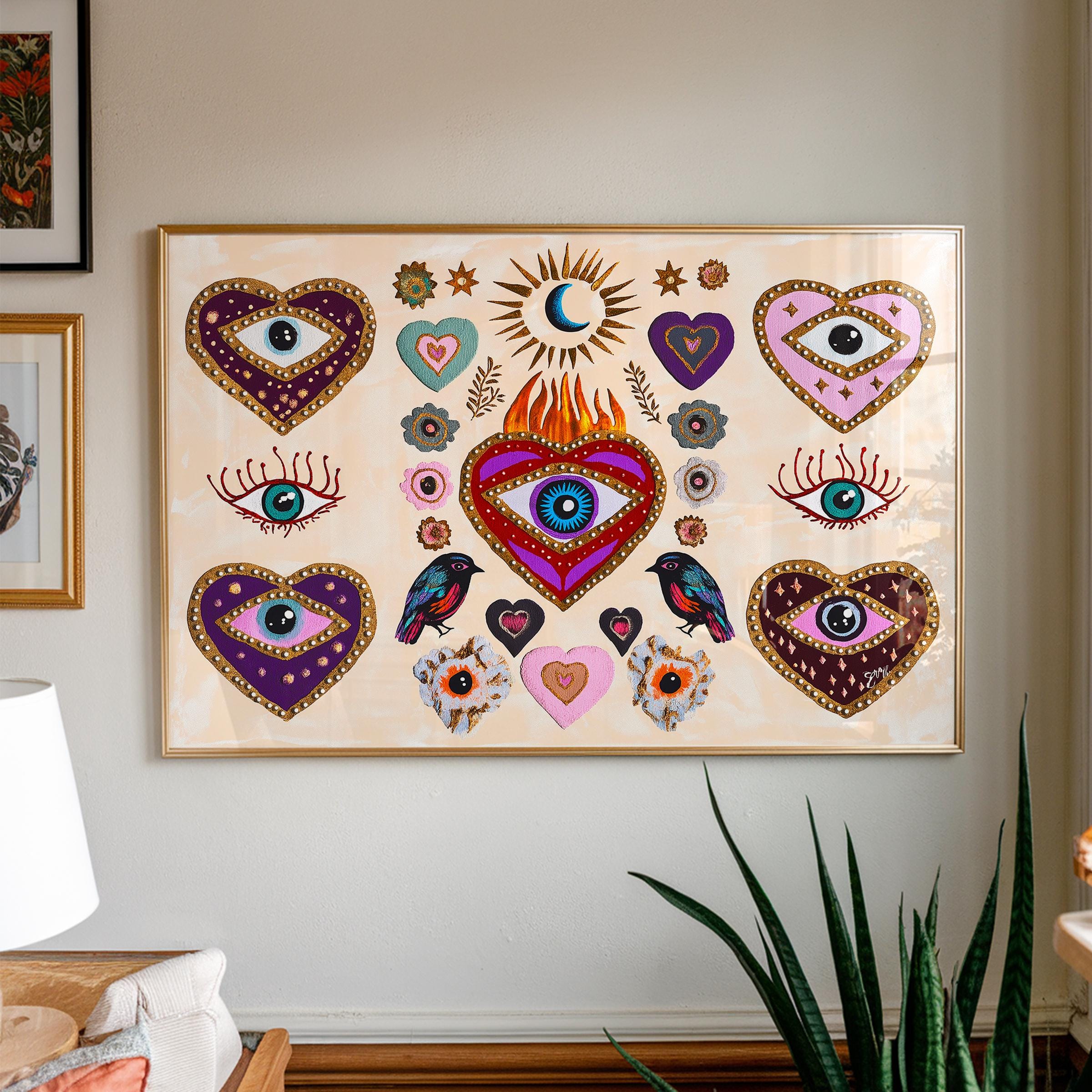 Mystical Evil Eye Heart Print: Bohemian Folk Art (digital Download