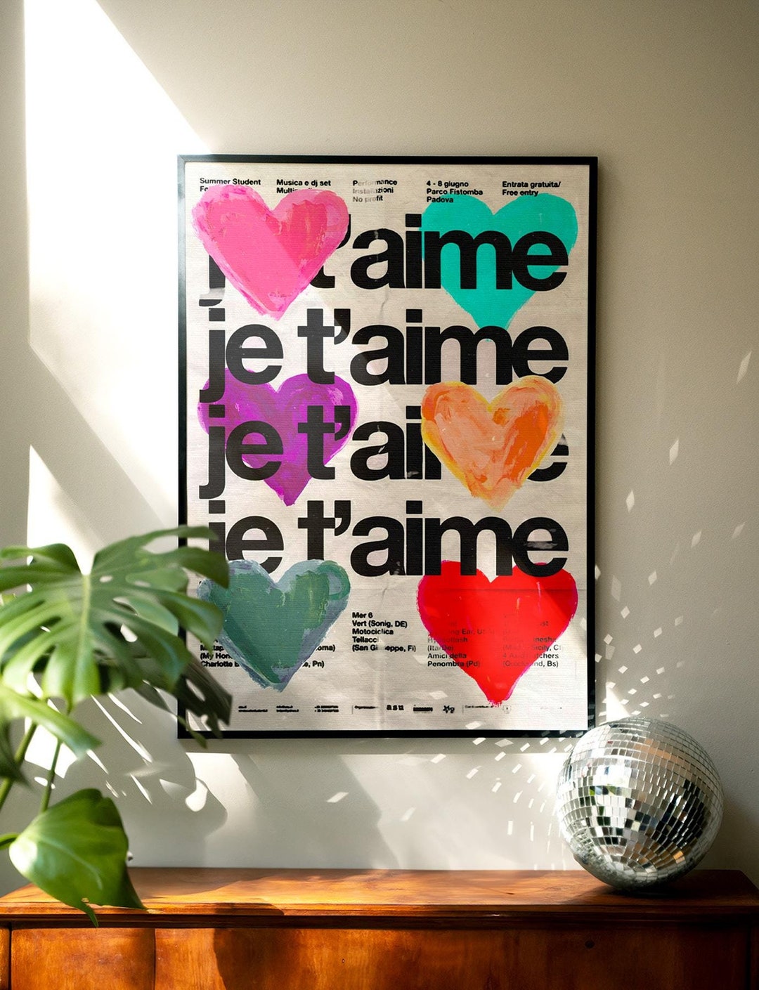 Je T'aime Poster, Livingroom Decor, Love Poster, Dopamine Decor, Kitsch ...