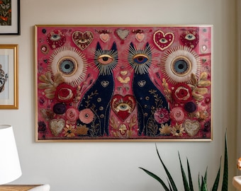 Mystic Cat Eye Poster: Maximalist Sacred Heart Art (Digital Download)