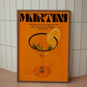 Martini Poster, Alcohol Poster, Orange Wall Art, Trendy Wall Art, Bar Wall Print, Vintage Poster, Psychedelic Wall Art, Y2K Apartment Poster, Preppy Print, Minimalist Wall Art, Dopamine Decor, Trippy Art, 70s Print, Kitchen Poster, Retro Wall Art