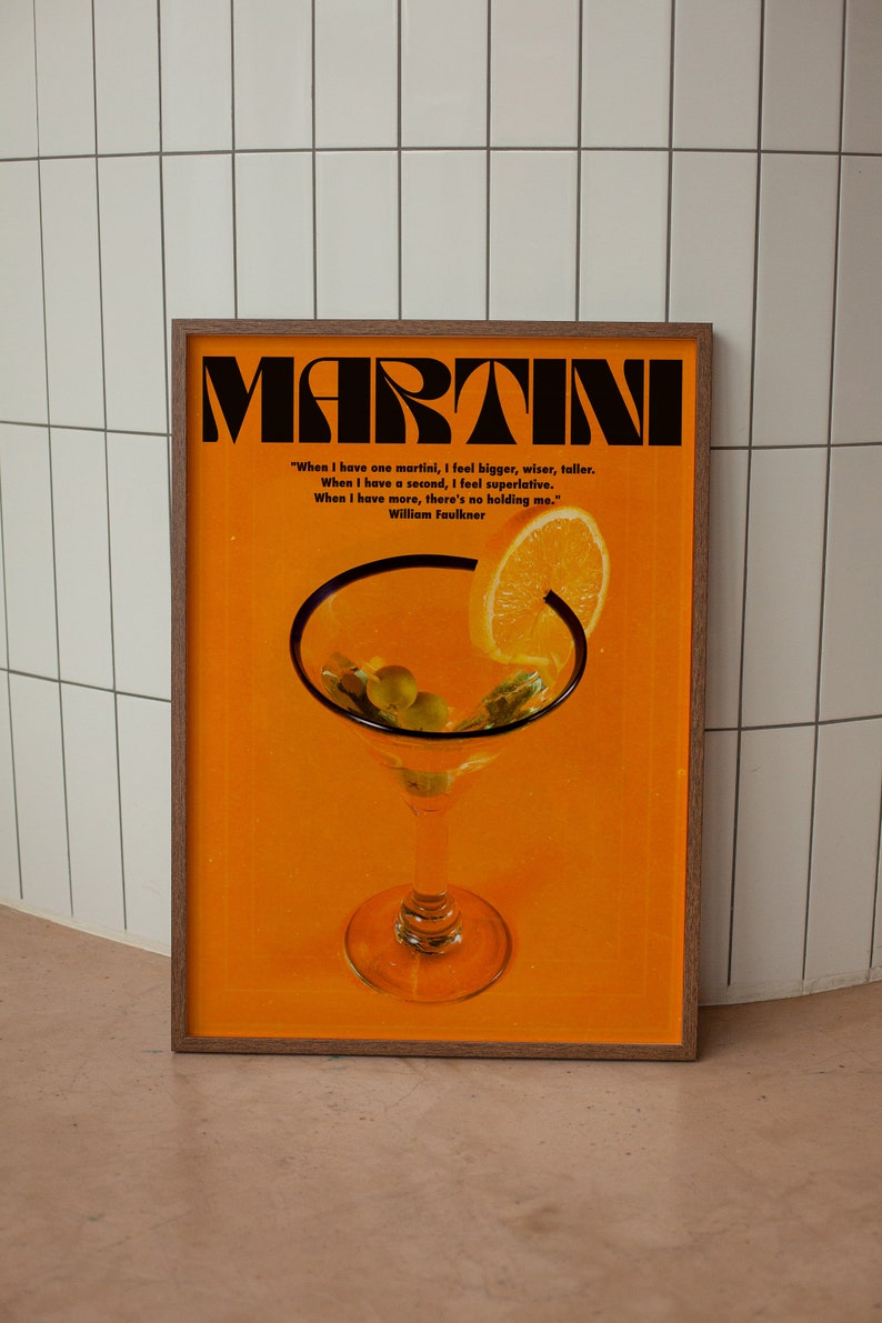Martini Poster, Alcohol Poster, Orange Wall Art, Trendy Wall Art, Bar Wall Print, Vintage Poster, Psychedelic Wall Art, Y2K Apartment Poster, Preppy Print, Minimalist Wall Art, Dopamine Decor, Trippy Art, 70s Print, Kitchen Poster, Retro Wall Art
